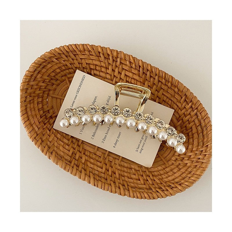 Pearl Rhinestone Metal Hair Claw Clip