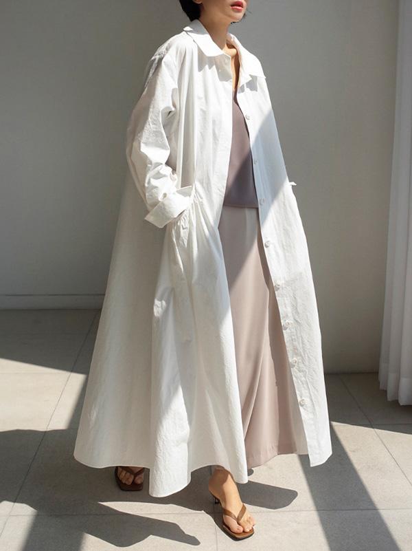 Meselling99 Urban White Lapel Long Shirt Dress-Maxi Dress-Free Shipping at meselling99