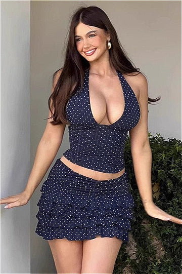Polka Dot Halter Vest Two Pieces Set