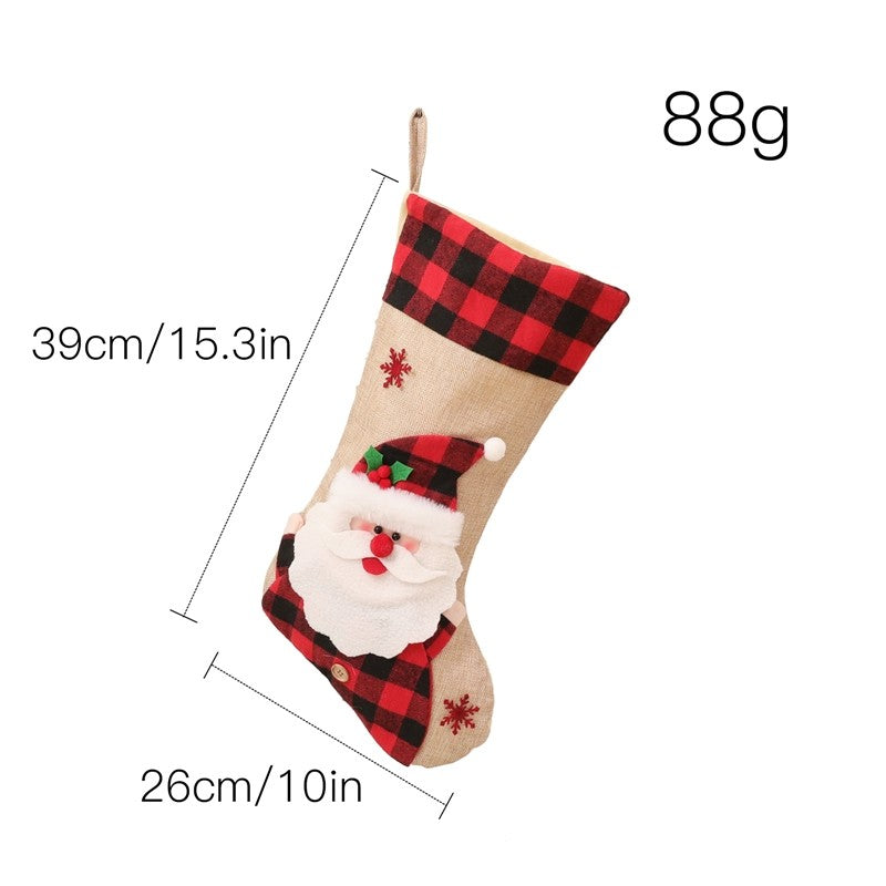 Linen 3D Cartoon Sock Gift Bag Christmas Decoration