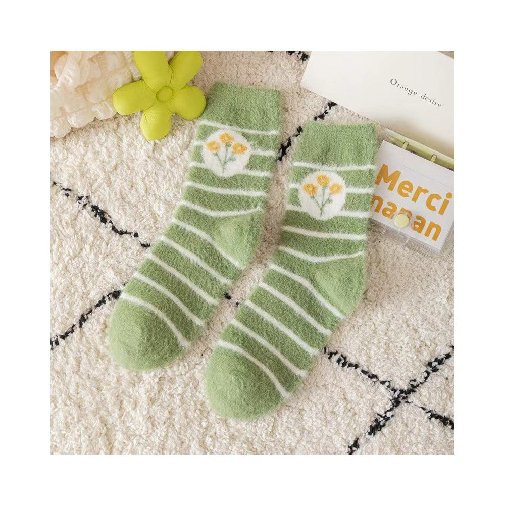 Cute Floral Printed Coral Fleece Thickened Warm Socks
