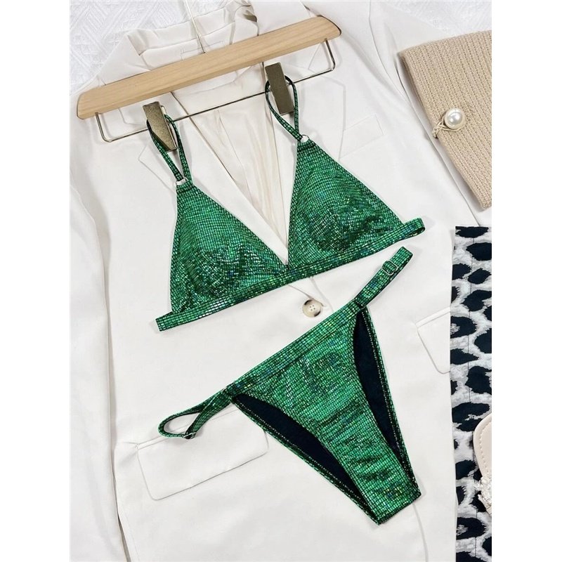 New Bikini Swimsuit Solid Color Sequin Women's Two Piece