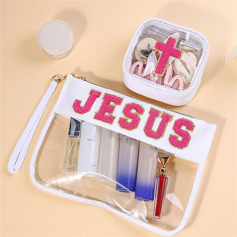 Waterproof PVC Clear Letter Embroidery Makeup Bag