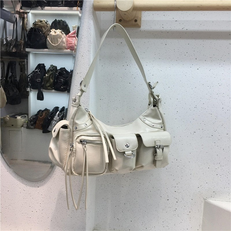 Multi Pocket Studded PU Underarm Motorcycle Bag