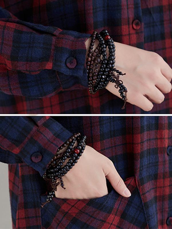 Original Plaid Lapel Shirt Dress-Midi Dress-Free Shipping at meselling99