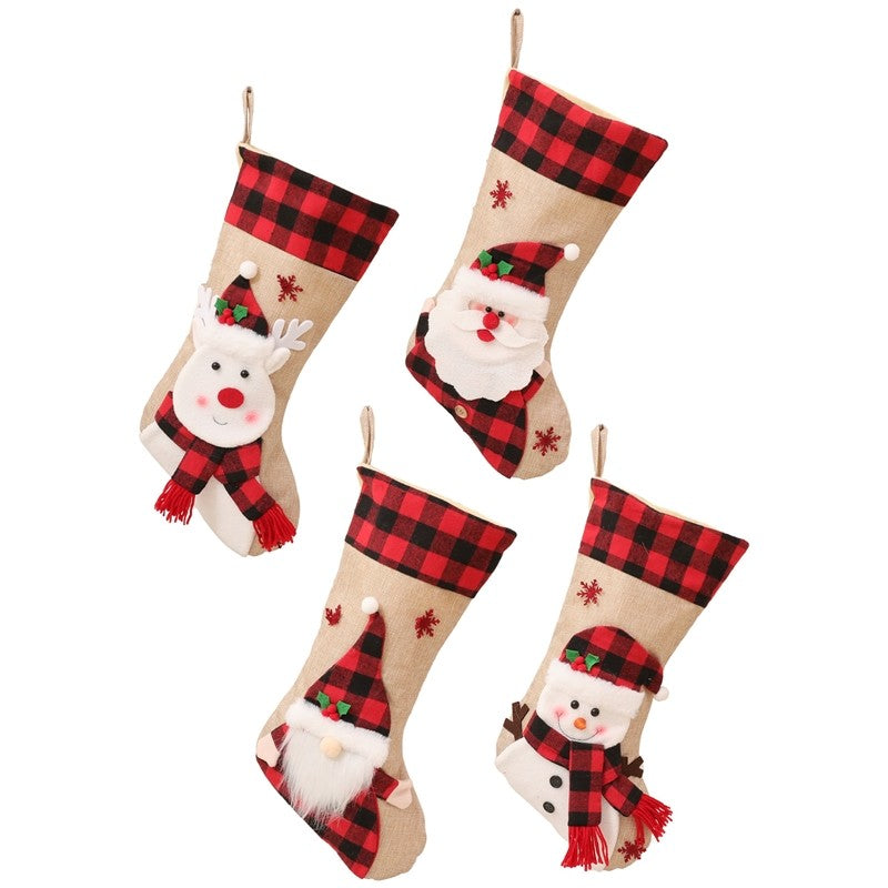 Linen 3D Cartoon Sock Gift Bag Christmas Decoration