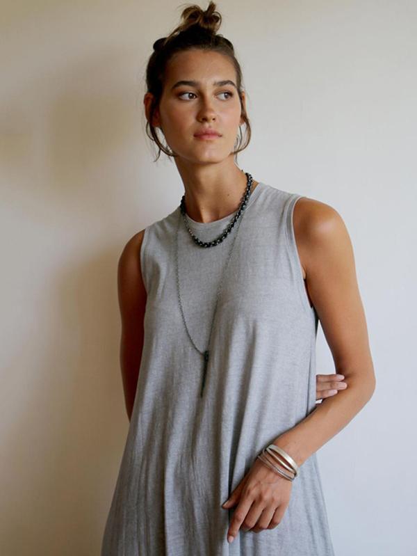 Simple Solid Sleeveless Round-neck Long Dress-Maxi Dress-Free Shipping at meselling99