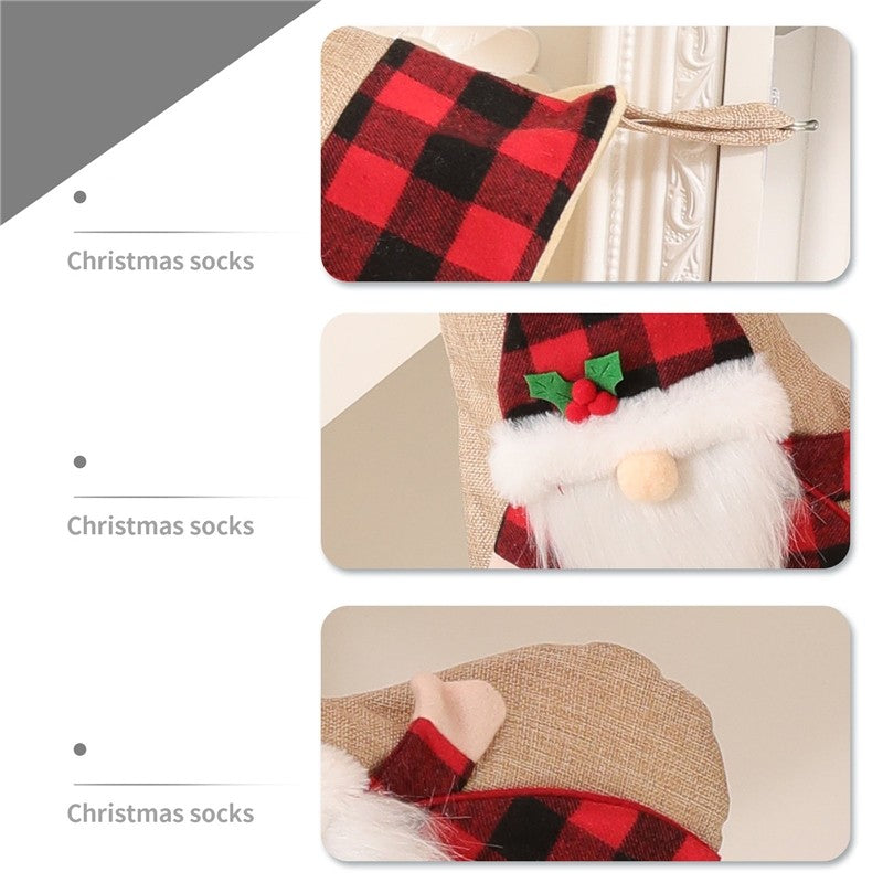 Linen 3D Cartoon Sock Gift Bag Christmas Decoration