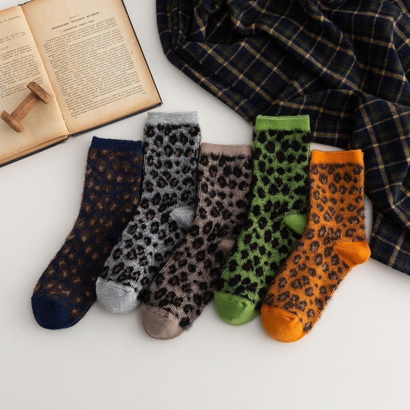 Leopard Print Lightweight Thick Sock(A Set Of Five Pairs)