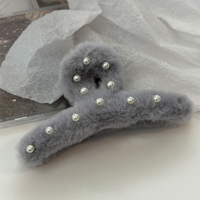 Furry Pearl Large Hair Claw Clip