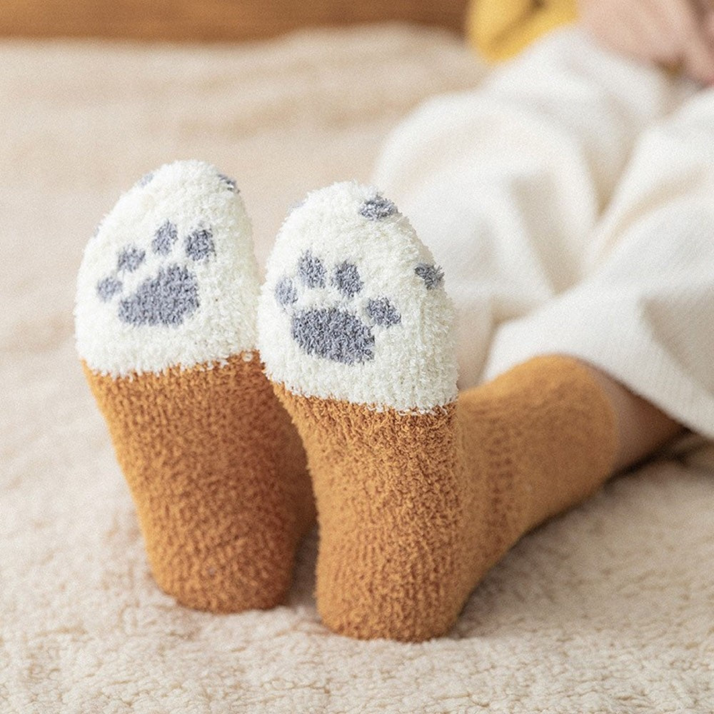 Cute Cat Paw Coral Fleece Warm Socks
