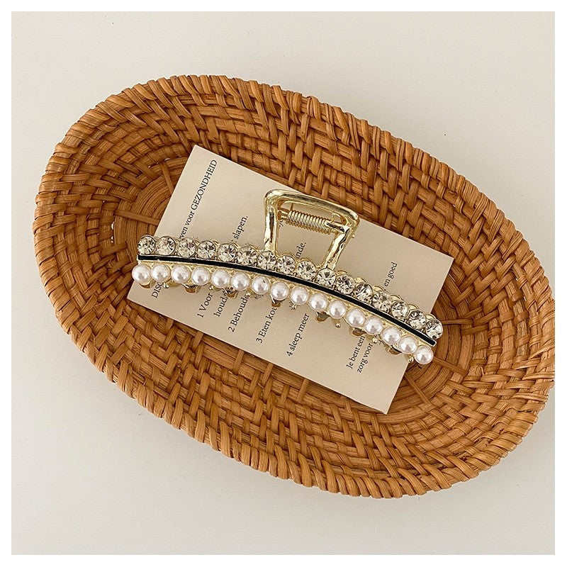 Pearl Rhinestone Metal Hair Claw Clip