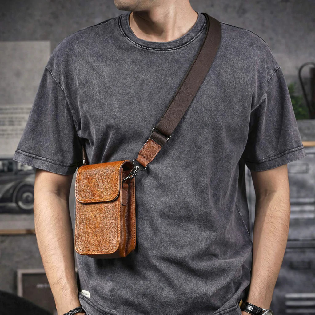 Genuine Leather Men's Shoulder Bag – Vintage Style Crossbody Phone Pouch