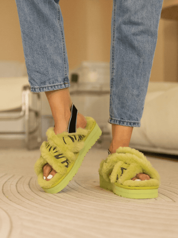 SmRoar Wool Lined Criss-Cross Strap Slipper - Green