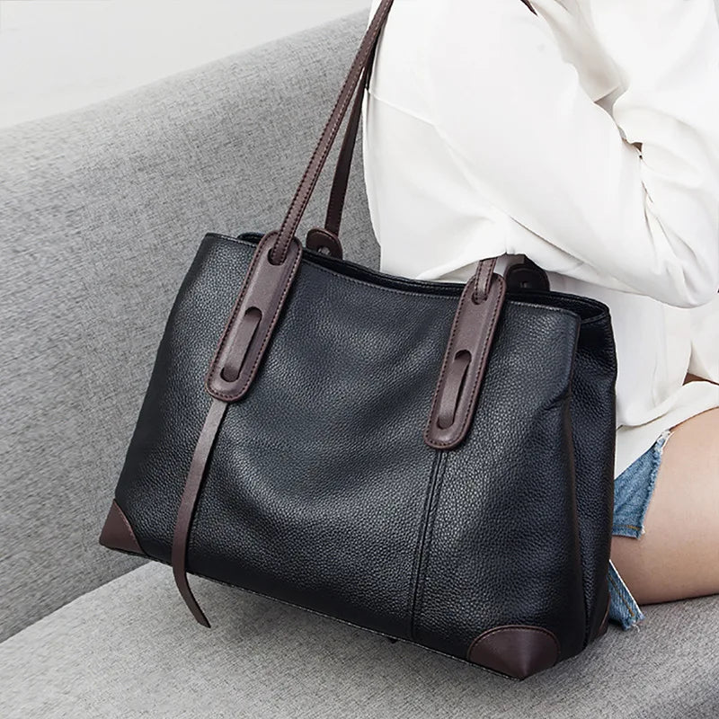 Luxury Soft Cowhide Leather Tote Bag - Women's Shoulder Handbag