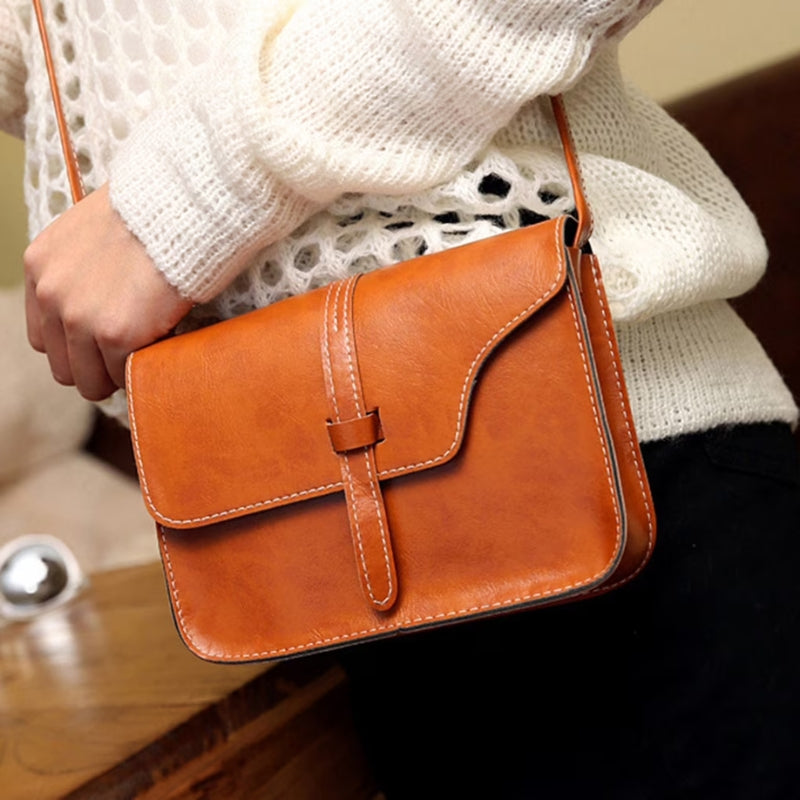 Vintage Leather Crossbody Shoulder Bag - Retro Minimalist Messenger Bags