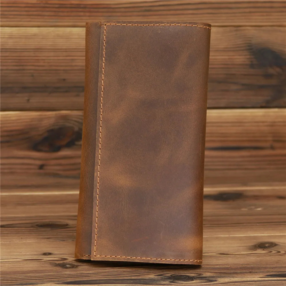 Men's Vintage Pull-Up Leather Long Wallet - Large Capacity Cowhide Clutch