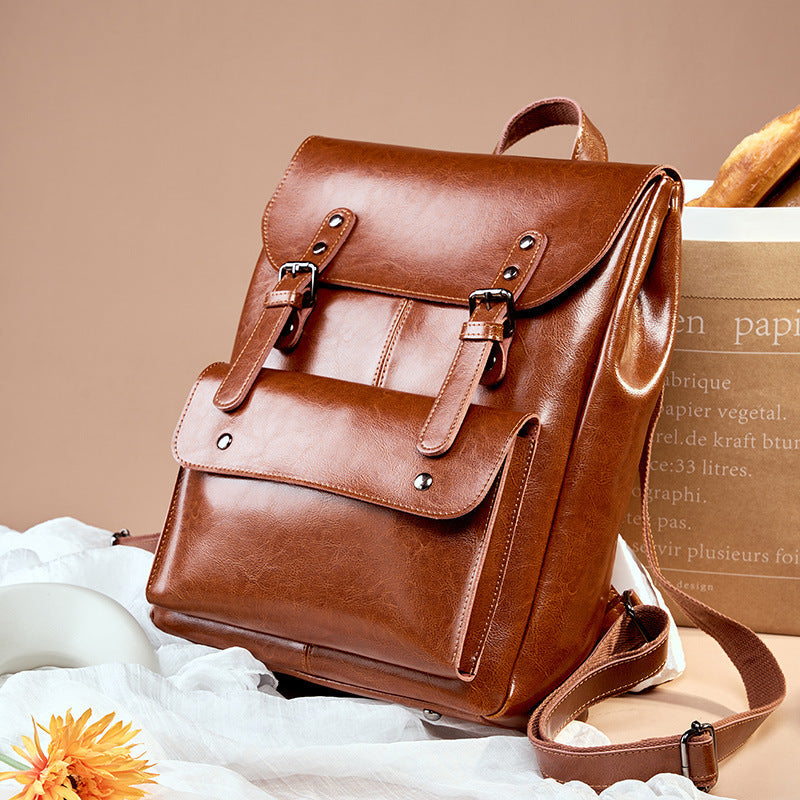 Women Retro Design Luxury Leather Backpack - Casual Portable Travel Bag