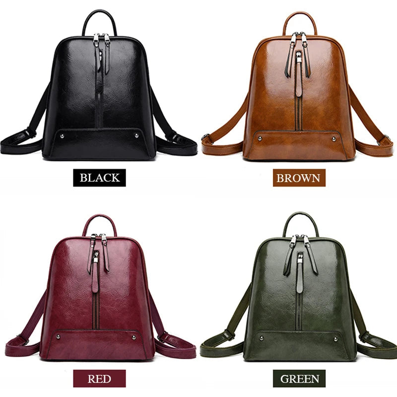 Large Capacity Women's Leather Backpack - Fashion Travel Bag