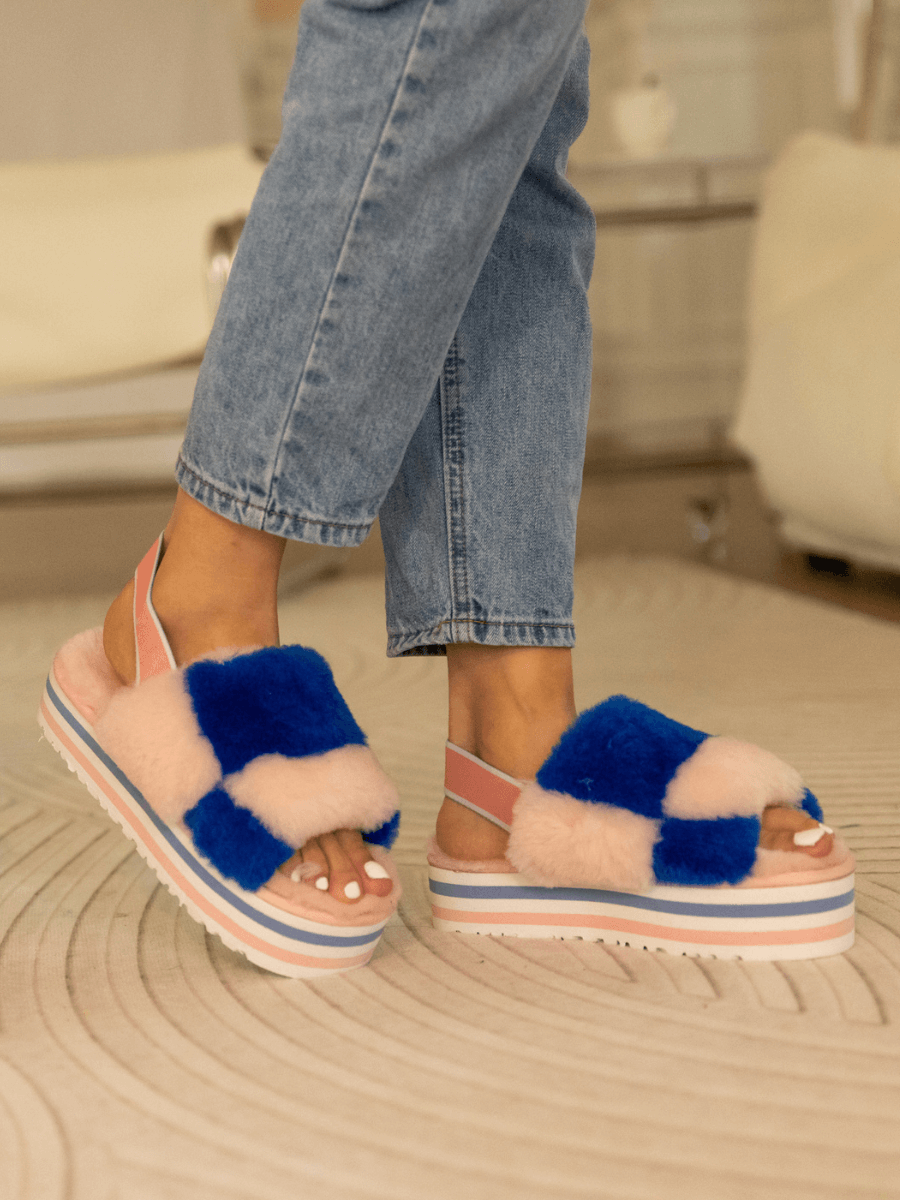 Harmony Contrast Woolen Platform Slipper - Pink