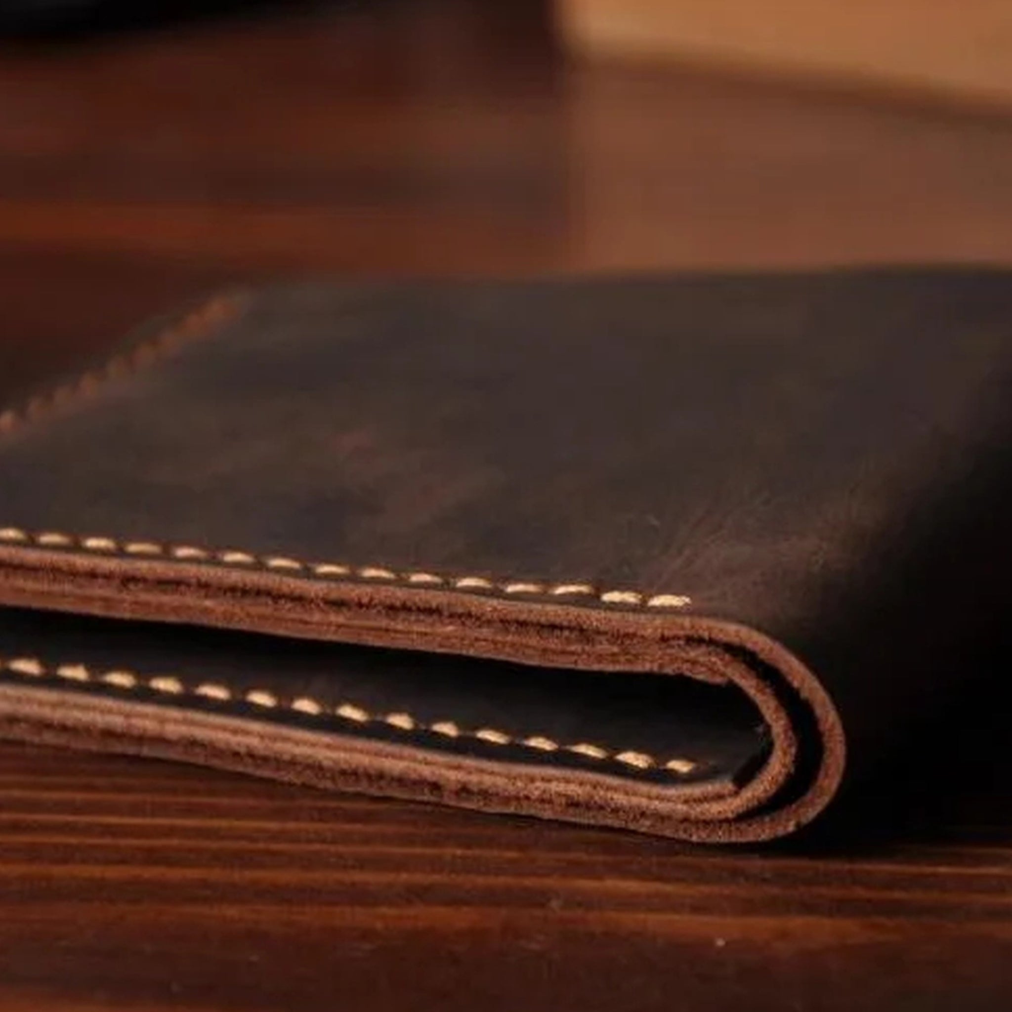 Vintage Crazy Horse Leather Short Wallet - Handmade Money Clip Purse