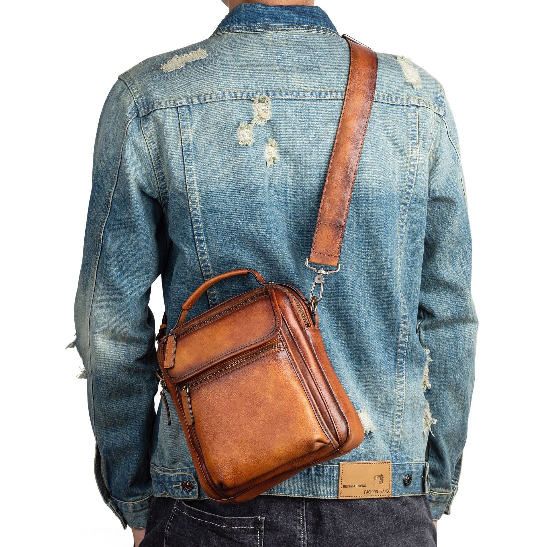 Cowhide Retro Casual Men's Messenger Bag - Vintage Crossbody Leather Handbag