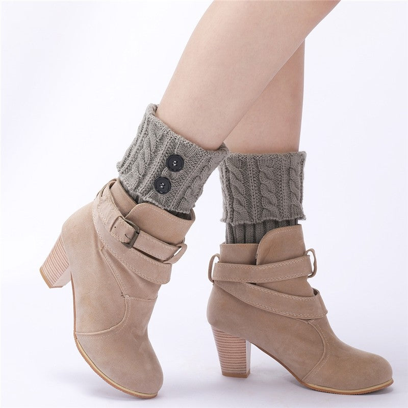 Knitted Cable Button Short Leg Warmers