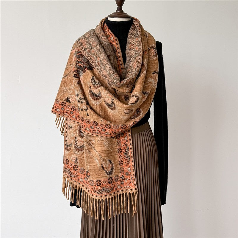 Fashionable Versatile Printed Tassel Warm Scarf