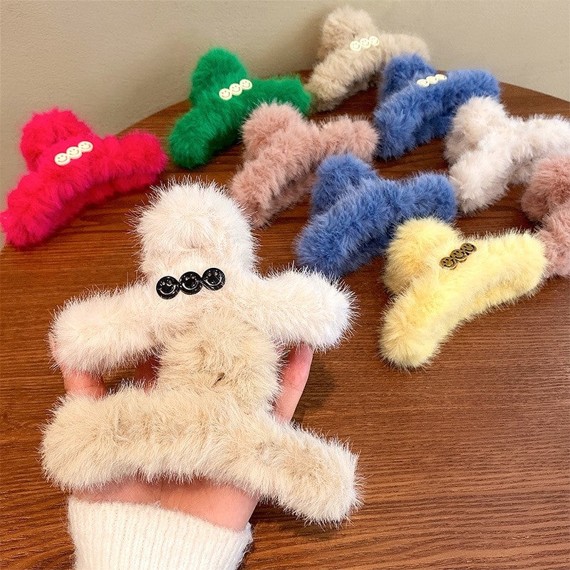Smiley Faux Fur Hair Claw Clip