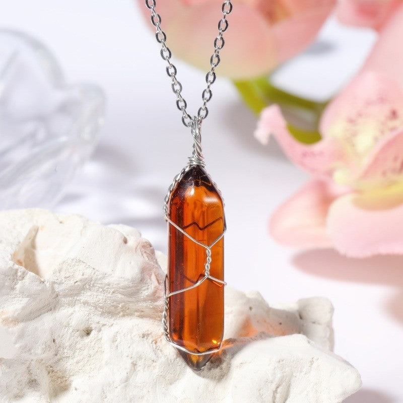 Copper Wire Hexagonal Prism Pendant Necklace