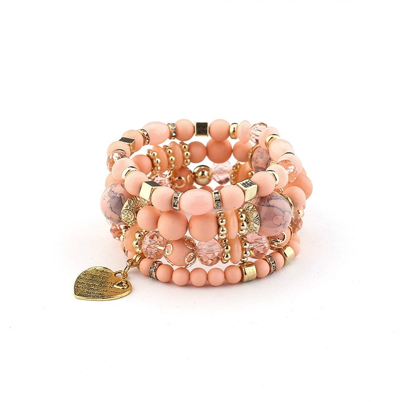 Crystal Heart Beaded Multilayer Bracelet