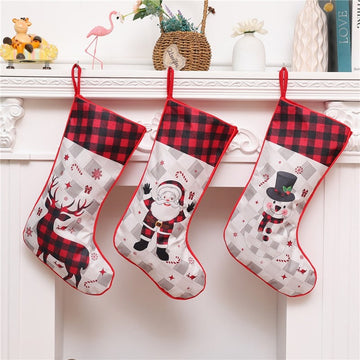 Large Plaid Sock Gift Bag Christmas Decoration
