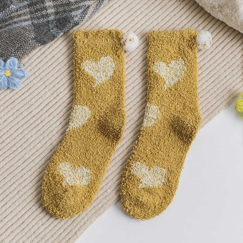 Jacquard Heart Women's Coral Fleece Socks