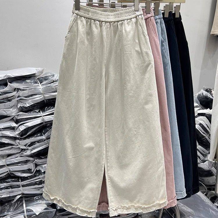 Women's  Spring Summer Cotton High Waist Wide Leg Pants