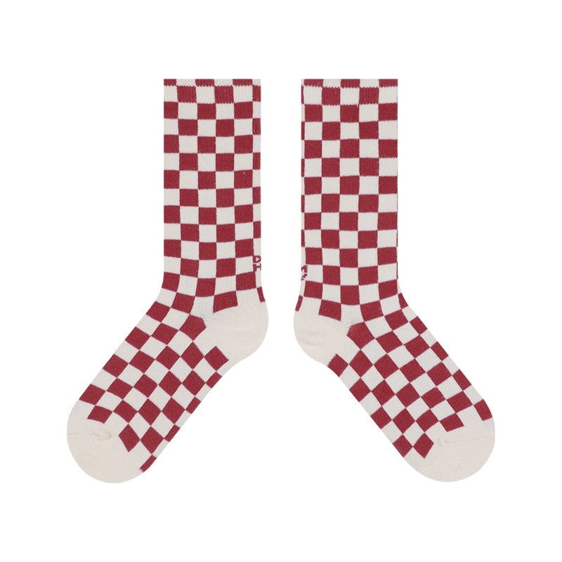Checkerboard Diamond Pattern Mid-Calf Socks