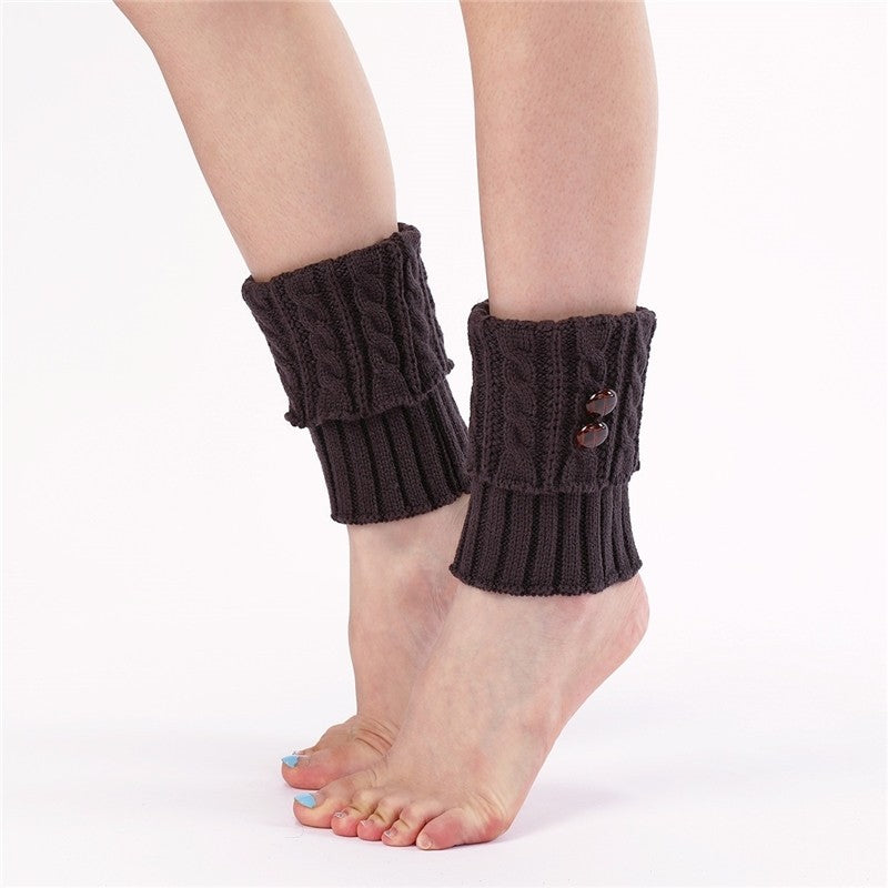 Short Knit Leg Warmers With 8-Button Twisted Cable Knit