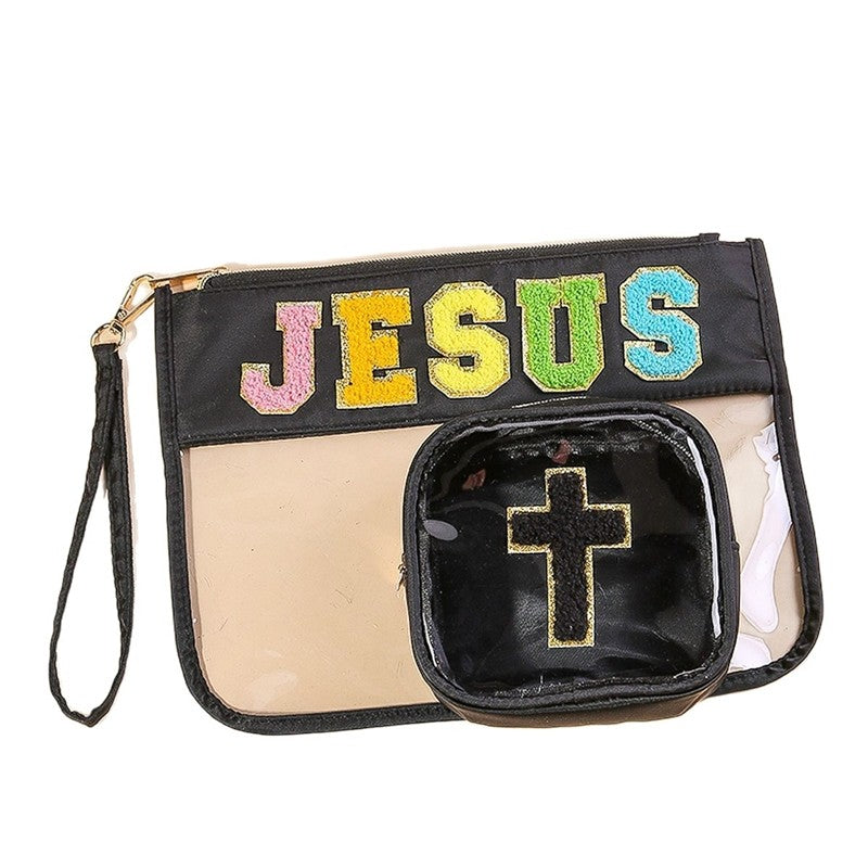 Waterproof PVC Clear Letter Embroidery Makeup Bag