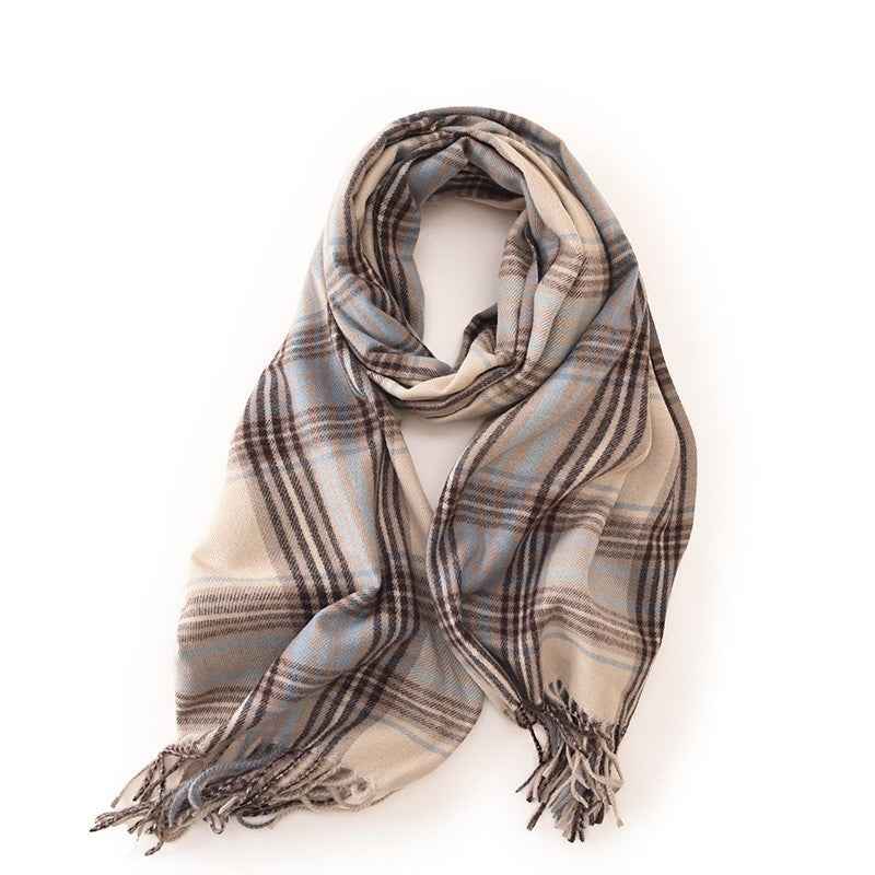 Contrast Color Plaid Tasseled Imitation Cashmere Soft Scarf