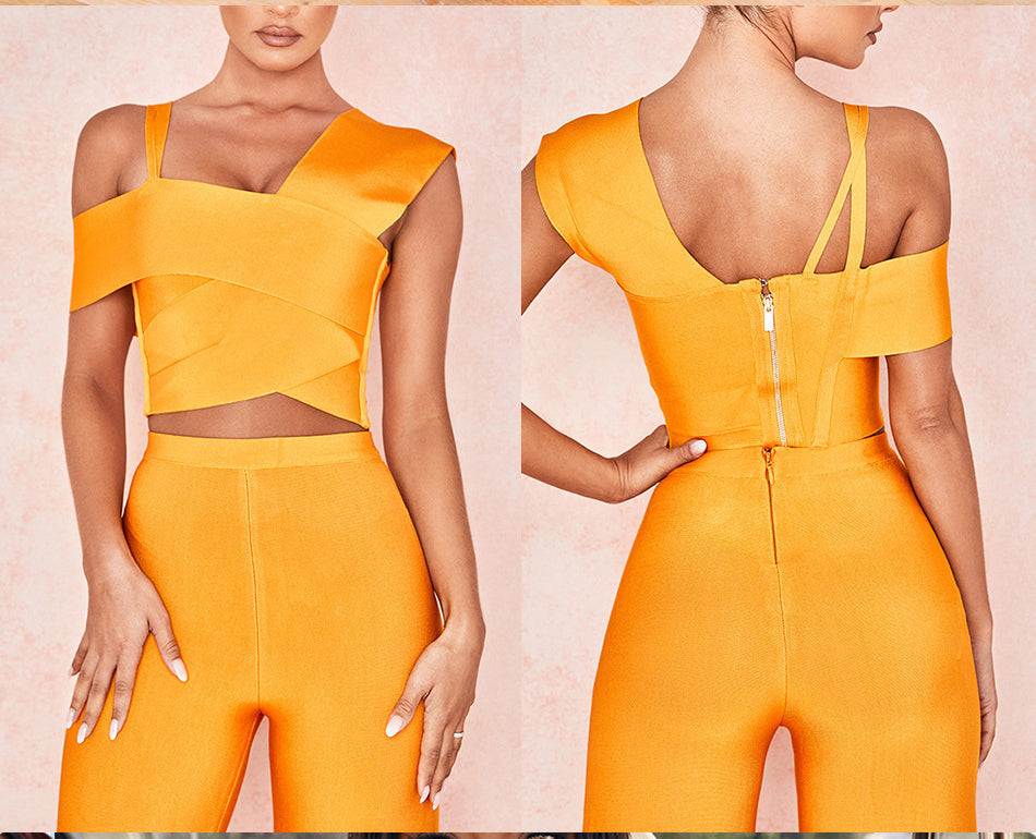 Sexy Sleeves Tops and Trousers Two Pieces Party Suits