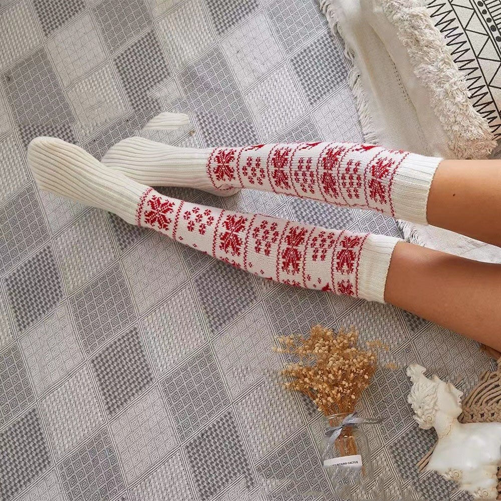 Knee Over Jacquard Knitted Warm Thickened Stockings Socks