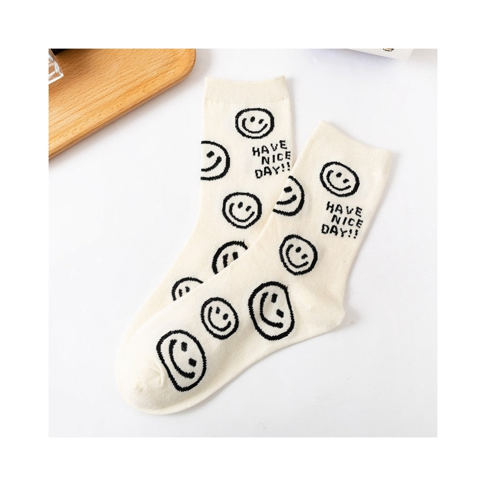Cute Cartoon Smile Face  Medium Tube Cotton Socks