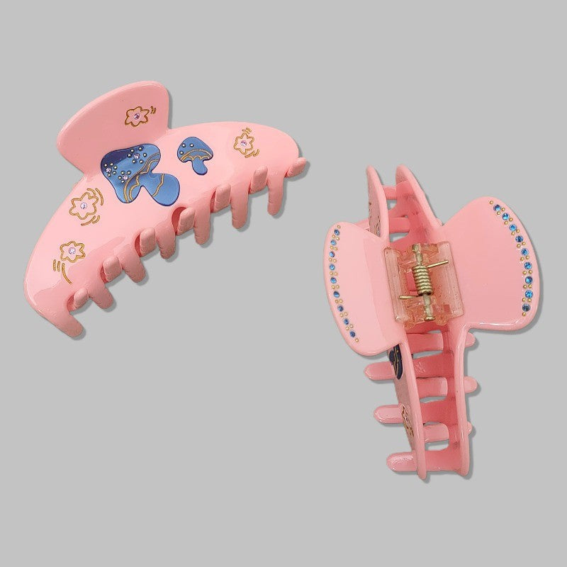 Pink Rhinestone Mushroom Claw Clip