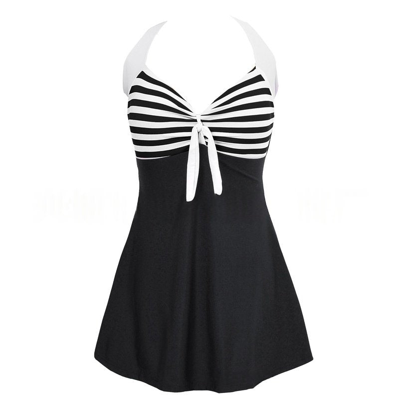 Women's Plus Size Tankini Swimsuit Striped Halter Neck
