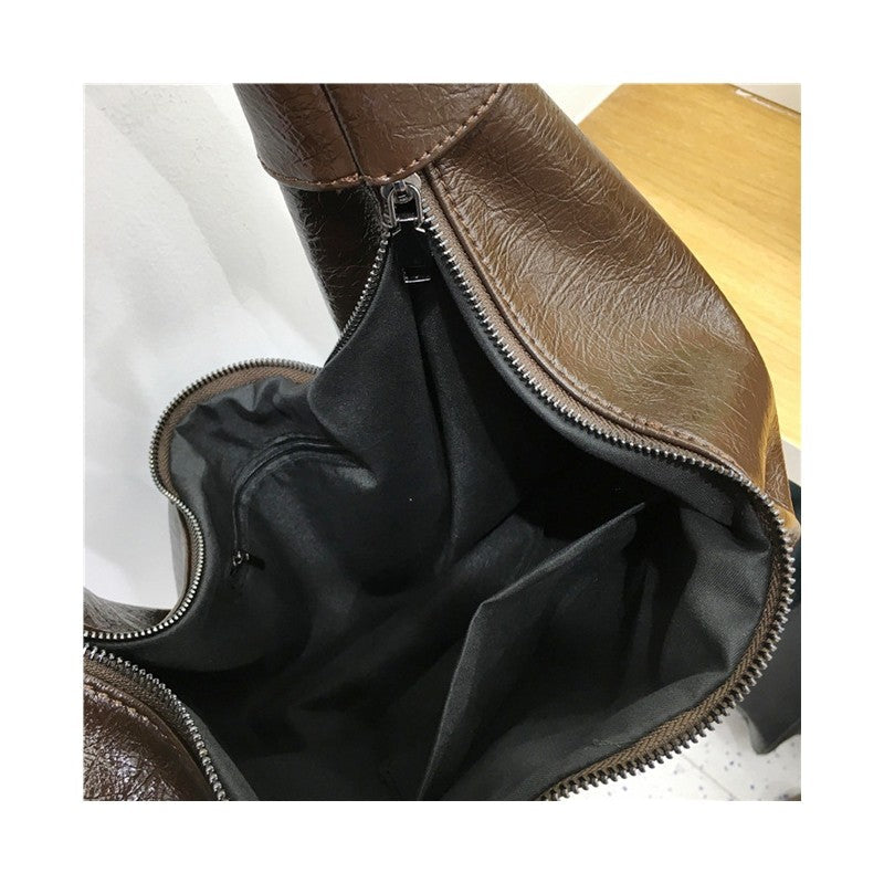 Vintage Soft Leather Wrinkle Dumpling Bag Large Capacity