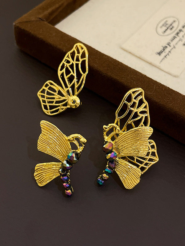 Butterfly Shape Rhine Stones Drop Earrings
