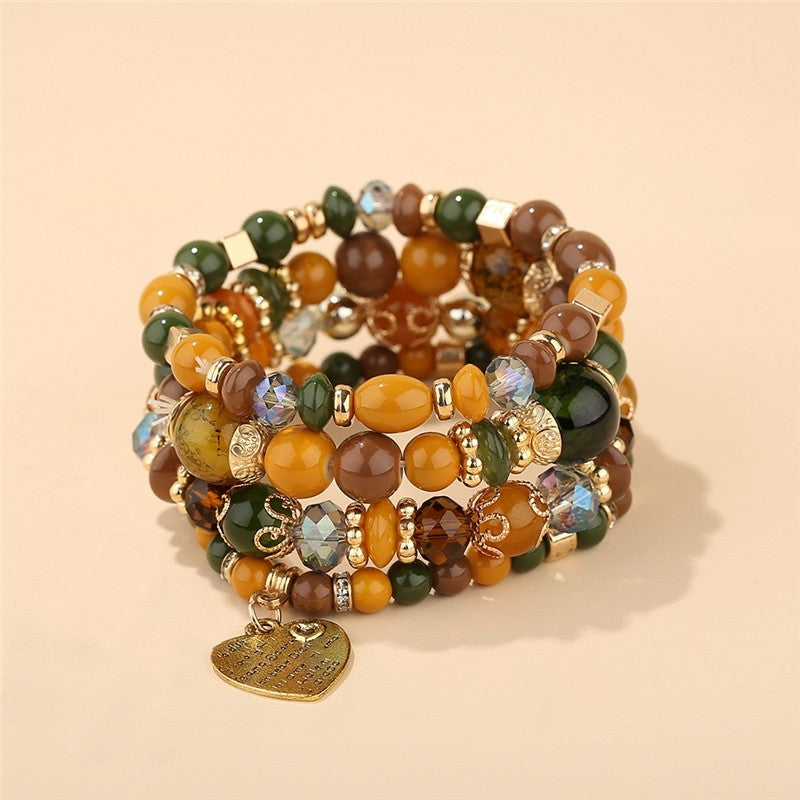 Crystal Heart Beaded Multilayer Bracelet