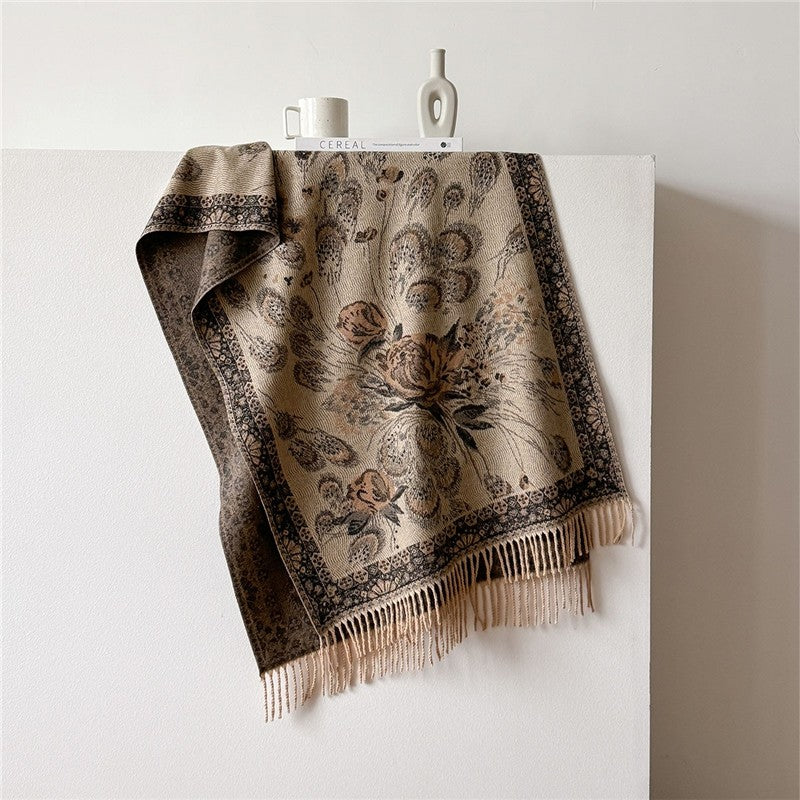 Fashionable Versatile Printed Tassel Warm Scarf