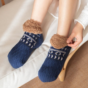 Adults Jacquard Knitted Fleece Lining Thick Warm Non-Slip Indoor Socks