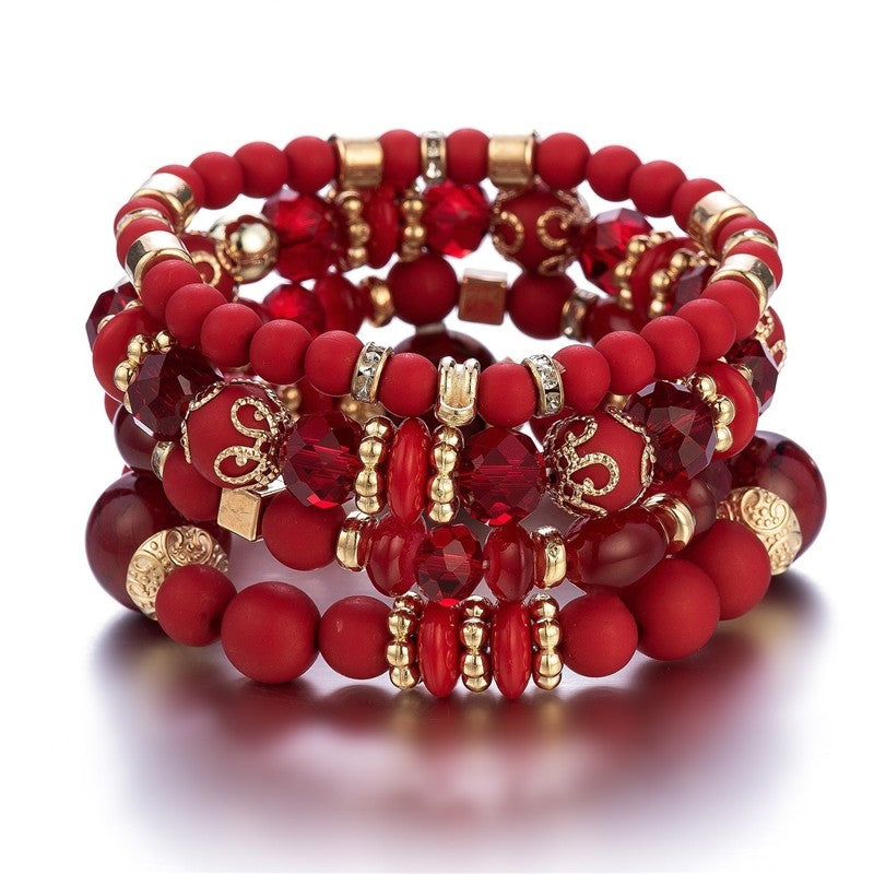 Crystal Heart Beaded Multilayer Bracelet