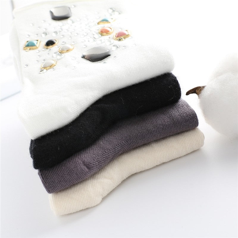 Solid Color Rhinestone Embellished Ankle Socks